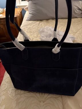 Quince Black Suede Tote with Slim Leather Handles